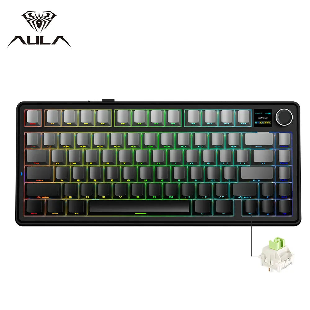 75% Hot-Swap Mechanical Gaming Keyboard – 82‑Key PBT, Wired/2.4G/Bluetooth RGB with TFT Screen