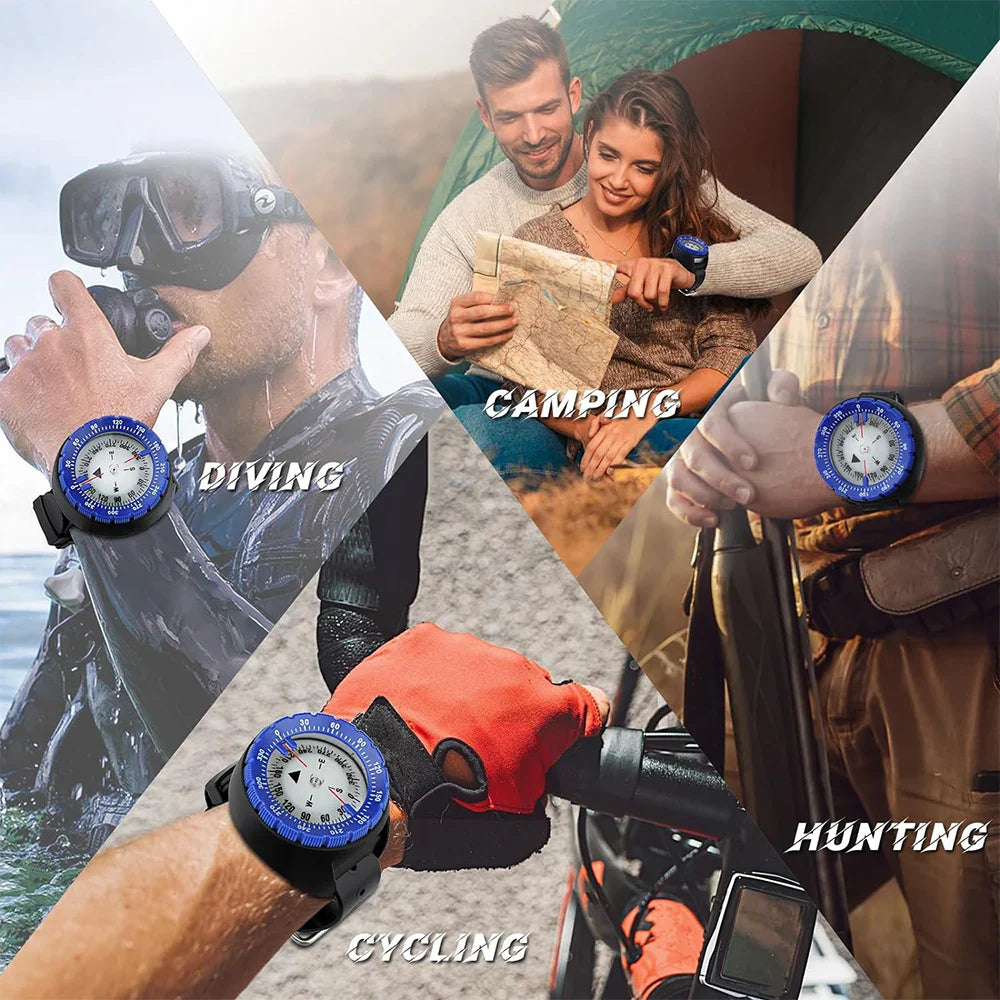 Underwater Diving Compass 50m Waterproof Wrist Compass Luminous for Scuba, Snorkeling & Swimming