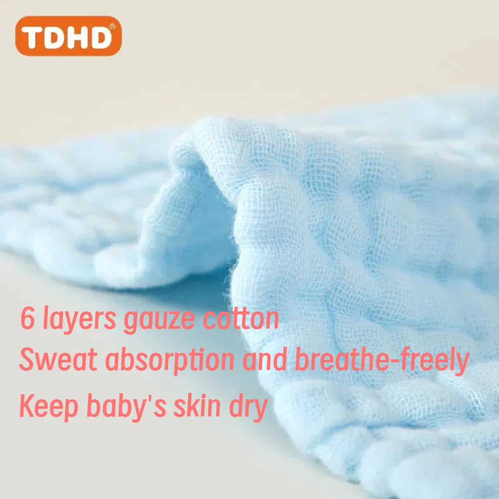 5-Pack Baby Cotton Gauze Burp Cloths, 6-Layer Absorbent Saliva Towels, Solid & Cartoon Prints, Unisex Newborn
