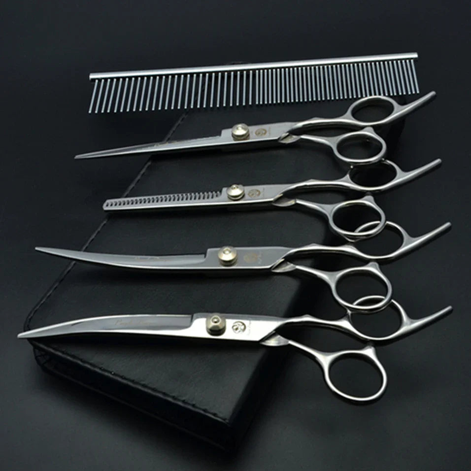 Professional Dog Grooming Scissors Set - 6" (15.2 cm) & 7" (17.8 cm) Stainless Steel Thinning & Curved Pet Shears