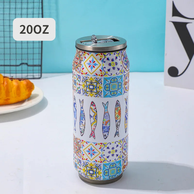 500ml (17 fl oz) 304 Stainless Steel Vacuum Thermos with Straw – Insulated Travel Bottle for Coffee, Water & Soda