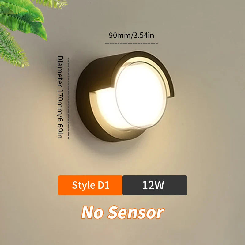 LED Wall Lamp with Radar Motion Sensor – 6W/12W AC85-265V, Warm & Cold White, IP66 Indoor/Outdoor