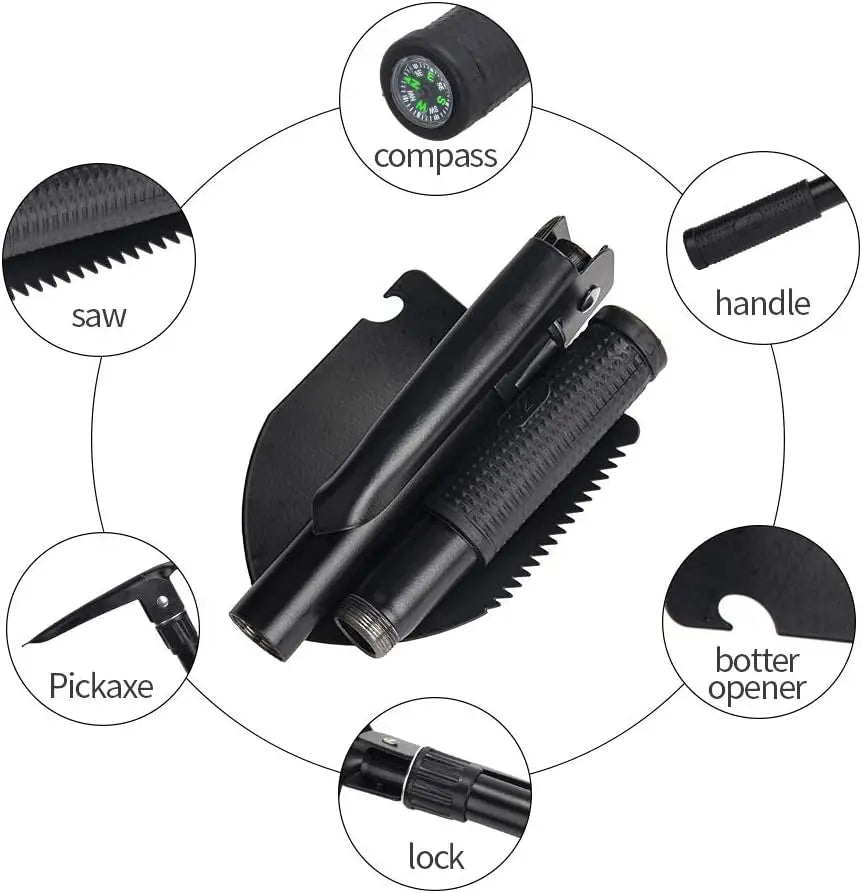 Compact Folding Camping Shovel – Military-Style Multi-Tool Pickaxe with Carry Pouch for Hiking, Hunting & Car Emergency