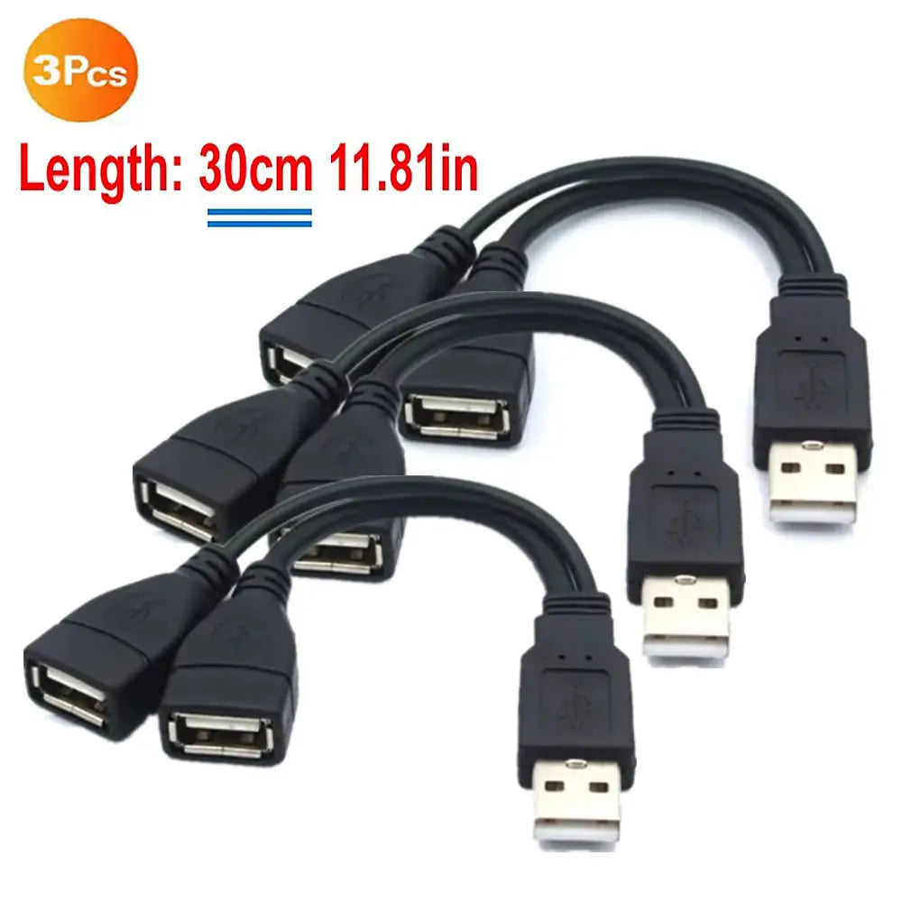 USB 2.0 Y Splitter Cable 1 Male to 2 Female for Data & Charging — 5.9 in (15 cm) or 11.8 in (30 cm)