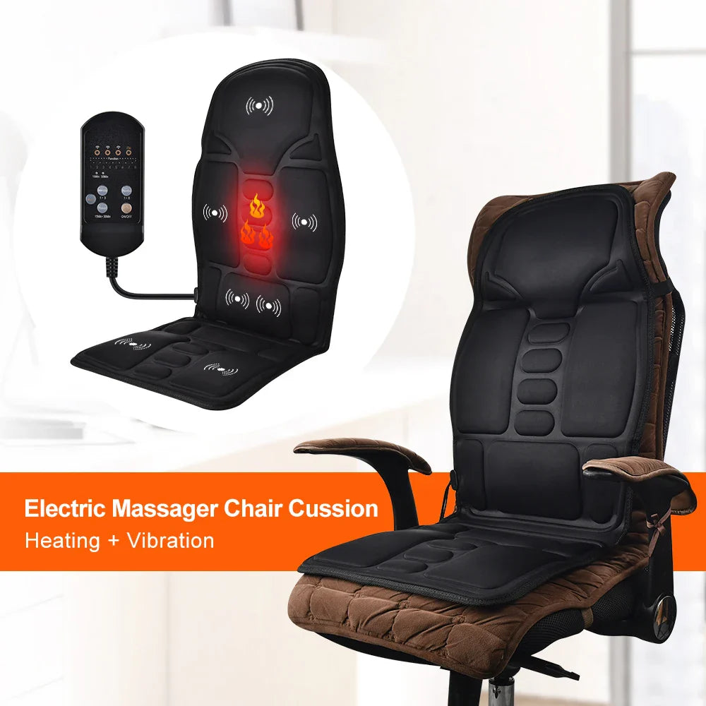 Heated Electric Massage Chair Pad – Vibrating Neck, Back & Lumbar Cushion for Car & Home (AC/DC 12V)