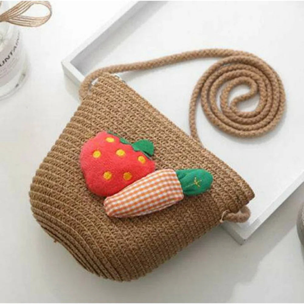 Kids Mini Woven Natural Straw Crossbody Bag for Girls Cute Shoulder Purse