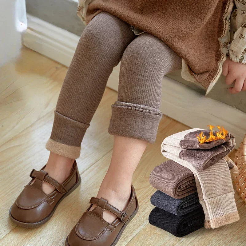 Baby Girls Warm Cotton Velvet Leggings – Winter Ankle-Length Trousers, Korean Style