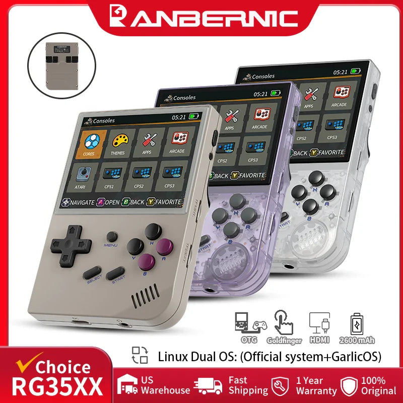 3.5-inch (89 mm) IPS Retro Handheld Gaming Console – Dual Linux OS (GarlicOS), 2600mAh Battery, 64GB Built-in, Up to 512GB Expandable, HDMI TV Output