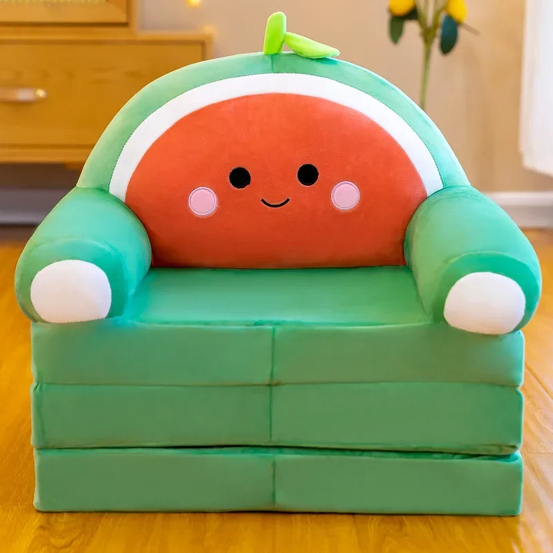 Foldable 3-Layer Plush Kids Sofa Chair Cartoon Baby Seat with Removable Cover
