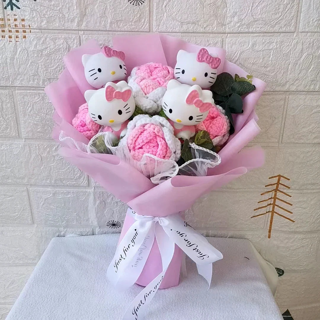 Kawaii Cat Plush Bouquet with Soap Rose Flowers — Cute Valentine's Day, Birthday & Graduation Gift