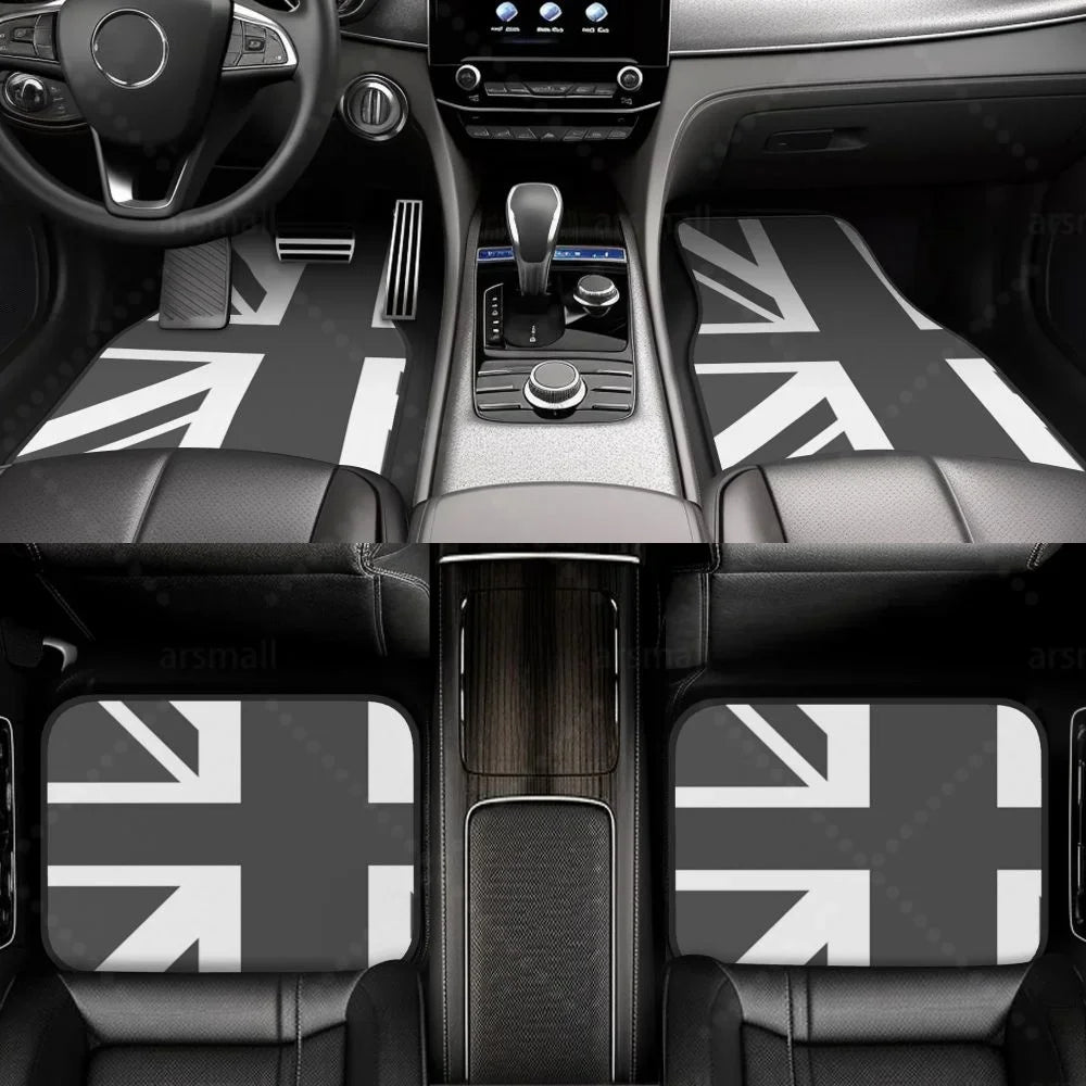 Custom Fit Car Floor Mats Front & Rear Set – Union Jack Flag Design – Non-Slip, Easy Clean