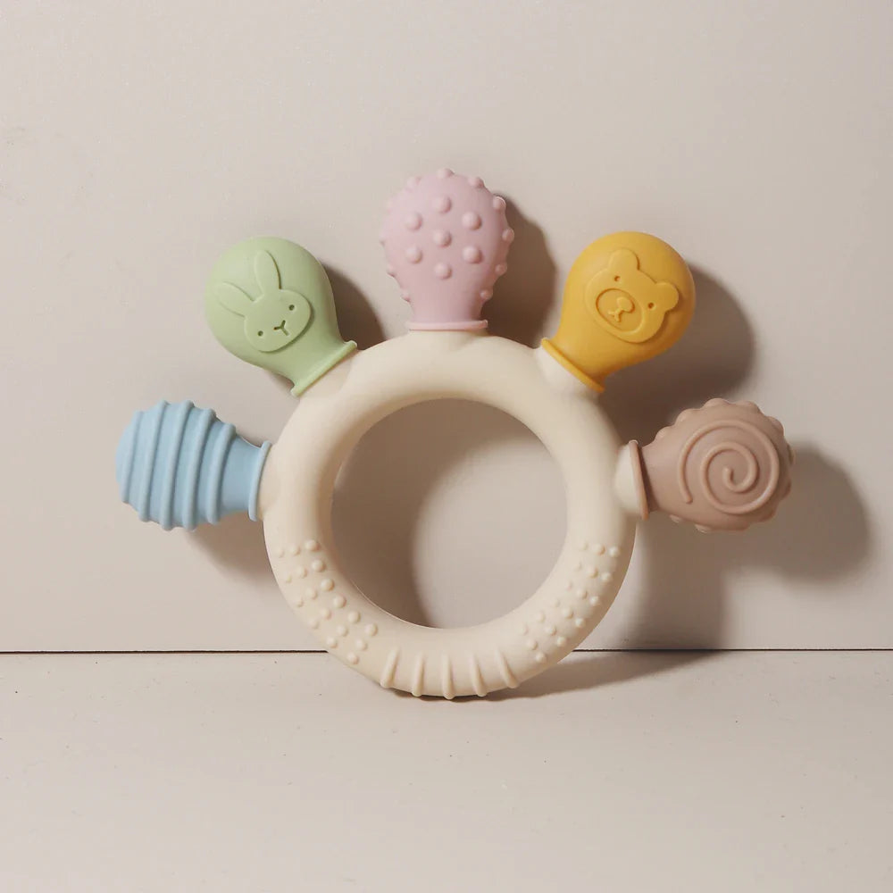Multicolor Silicone Baby Ring Teether 0-12 Months Chew Beads Sensory Gum Relief