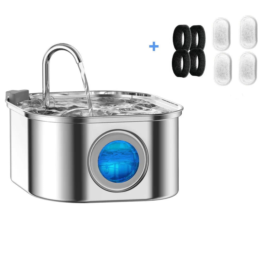 3.2L Stainless Steel Automatic Pet Water Fountain with Visual Window – Cat & Dog Water Dispenser