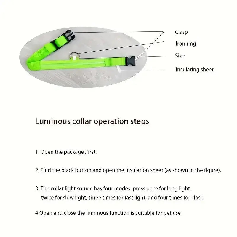 LED Glow Dog Collar – Nylon Luminous Fluorescent Safety Collar with Flashing Lights