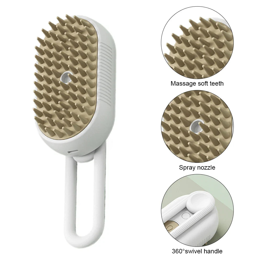 3-in-1 Steam Pet Grooming Brush – USB Rechargeable Spray & Massage Comb for Cats & Dogs (7.67 x 2.55 in / 19.5 x 6.5 cm)
