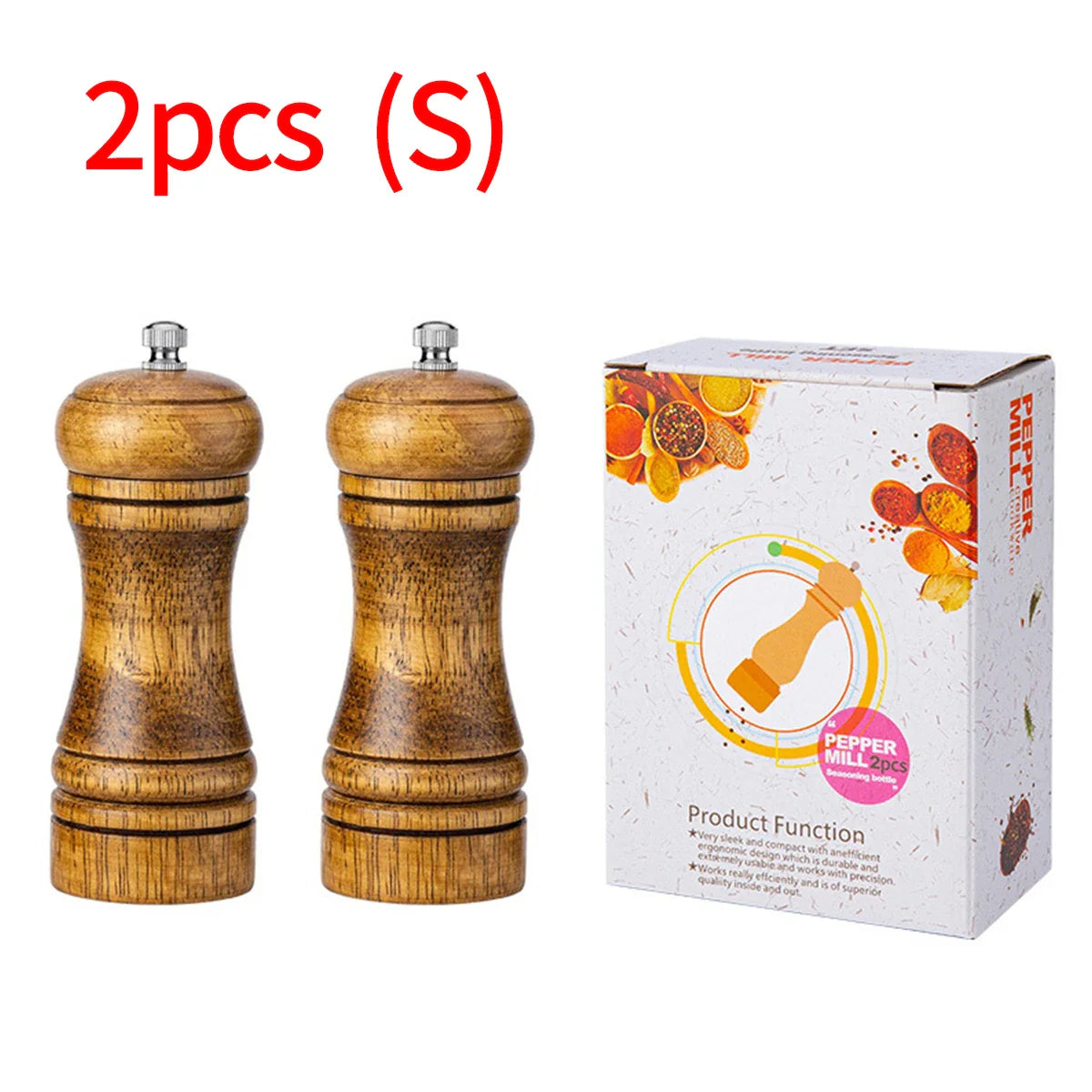 Oak Wood Manual Pepper Grinder – 5-inch (12.7 cm), 8-inch (20.3 cm), 10-inch (25.4 cm) Salt & Pepper Mill, Manual Spice Grinder