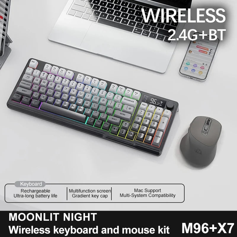 96-Key Wireless Mini Keyboard with Smart Screen - Bluetooth & 2.4GHz Dual-Mode, Multi-Device Linking, Ergonomic RGB Backlit