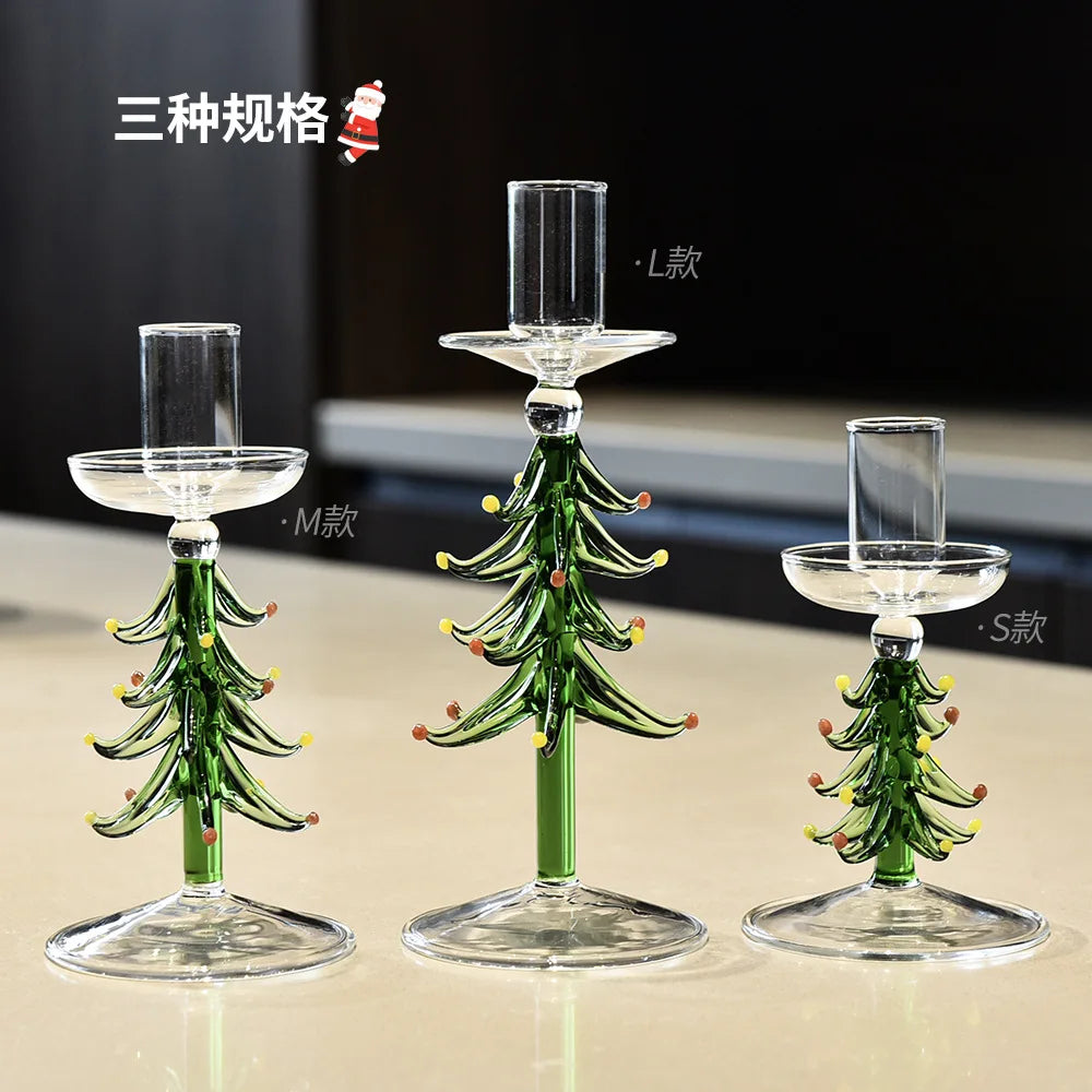 Nordic Christmas Tree Glass Candle Holders - Borosilicate Candelabra Tabletop Decor for Home, Party & Birthday