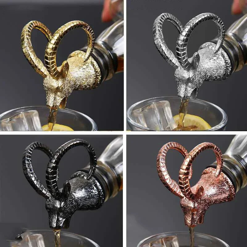 Zinc Alloy Animal Head Wine Pourer - Decorative Bottle Pour Spout & Stopper (Deer, Elk, Lion, Leopard, Wolf, Eagle, Dragon)