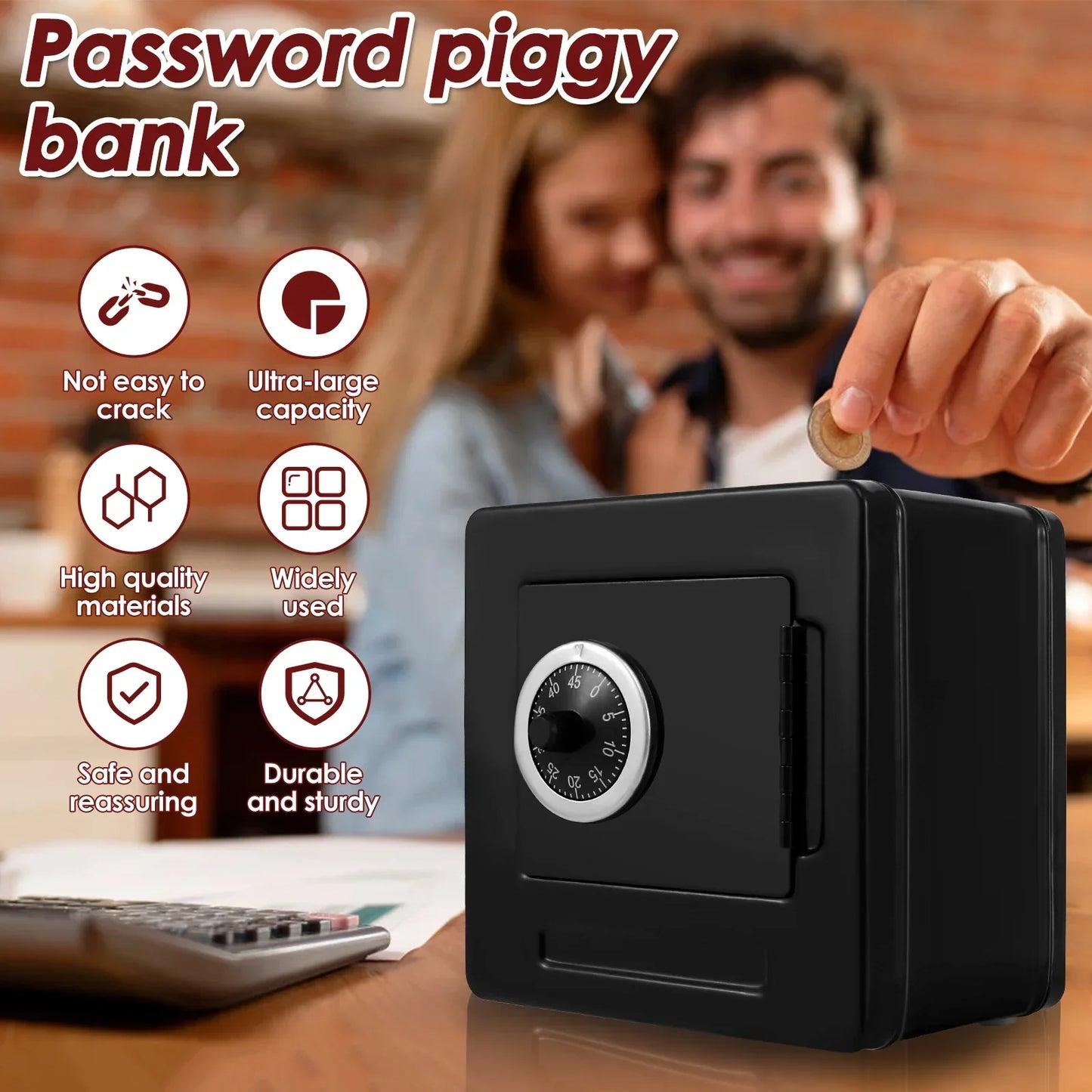 Carbon Steel Combination Lock Piggy Bank — Reusable Password Coin Safe for Kids & Adults