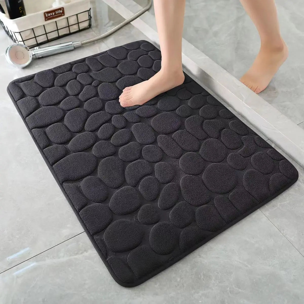 3D Non-Slip Cobblestone Bathroom Mat - Absorbent Quick-Dry Machine Washable Door & Floor Doormat