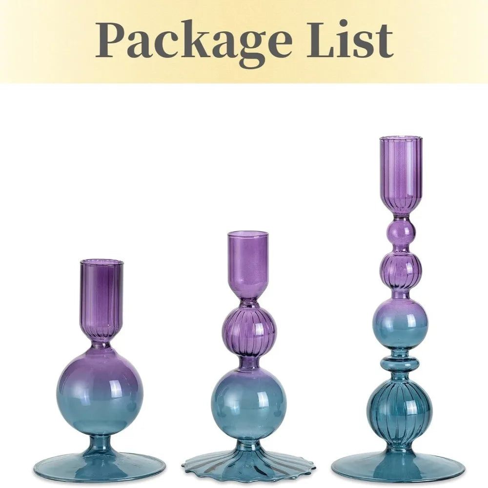3-Piece Glass Taper Candle Holders and Flower Vases for Wedding Table Centerpiece