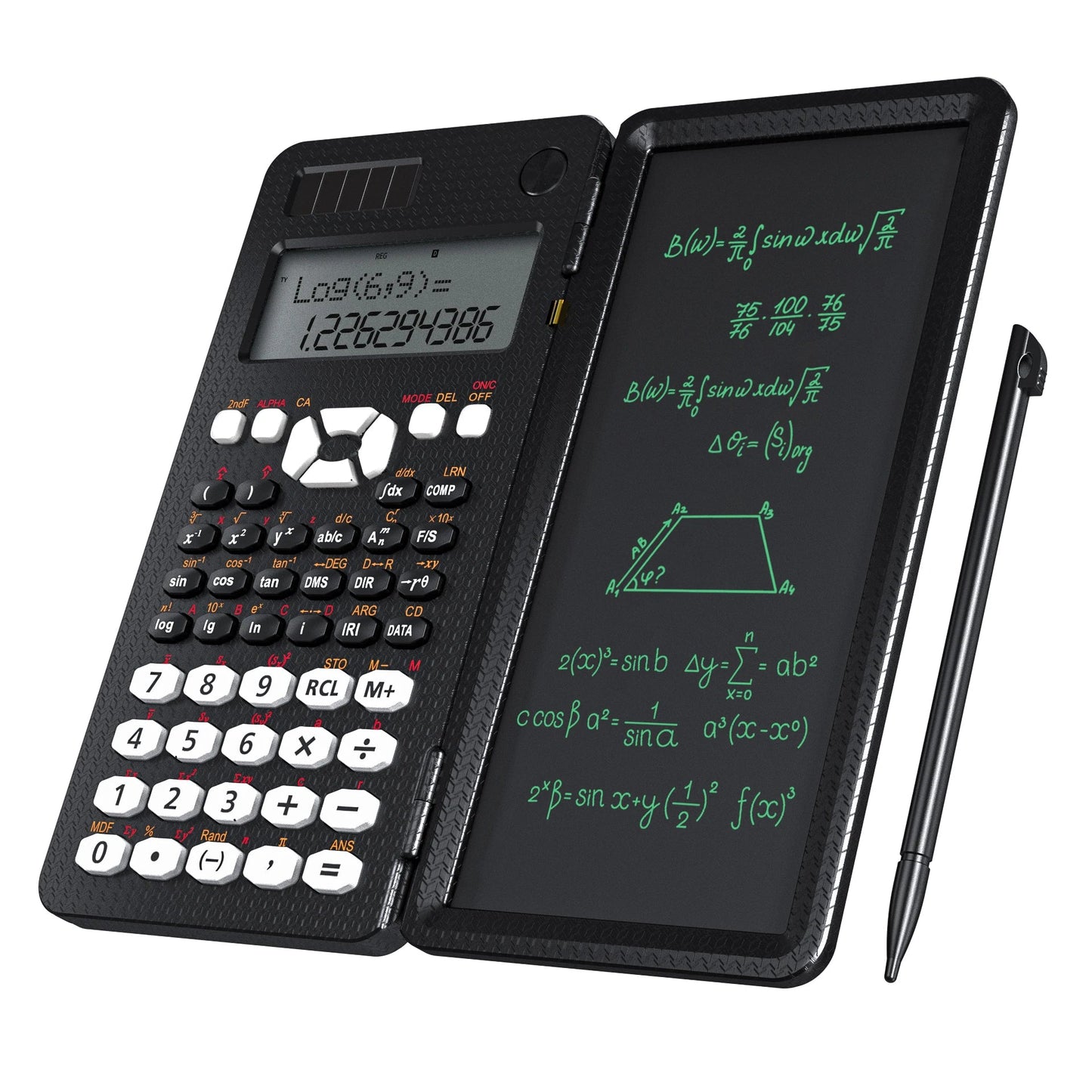 Scientific Calculator with 6.5-Inch (16.5 cm) Writing Tablet — 349-Function Engineering & Financial Calculator, Solar + Battery, Foldable Portable for Students & Office