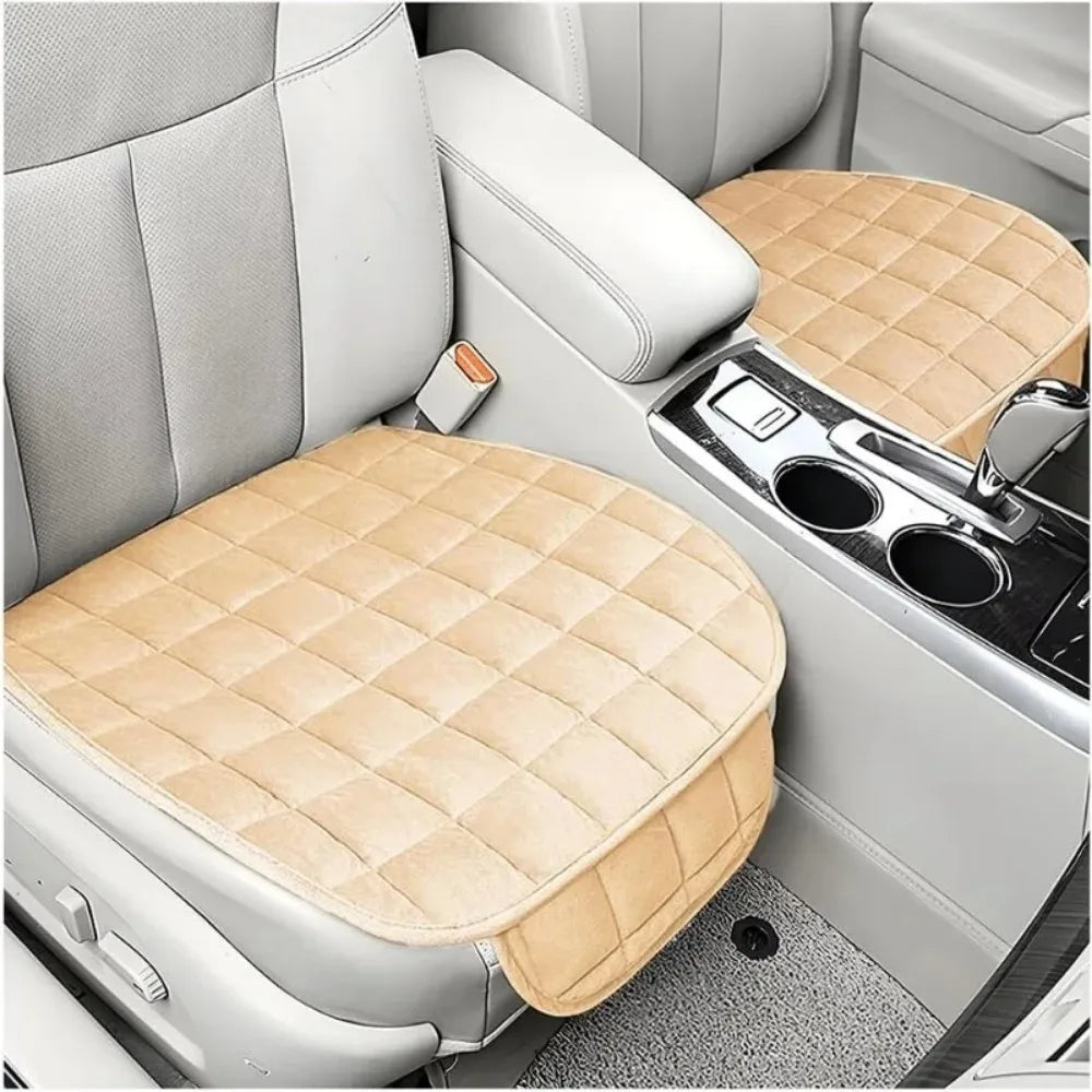 Universal Car Seat Cushion with Non-Slip Rubber Bottom and Storage Pouch - Plush Seat Pad for Car, Truck, Van, SUV and Office Chair