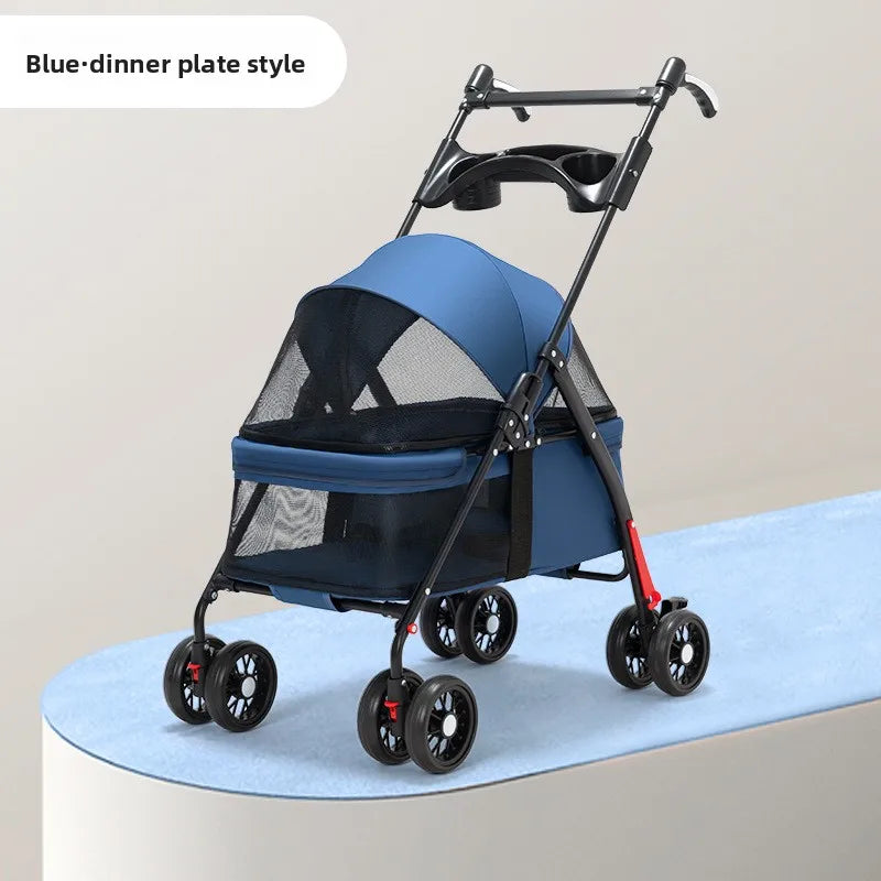 Foldable Lightweight Pet Stroller for Small Dogs & Cats — 15 kg (33 lb) Capacity, 56×35×77 cm (22×14×30 in) Basket