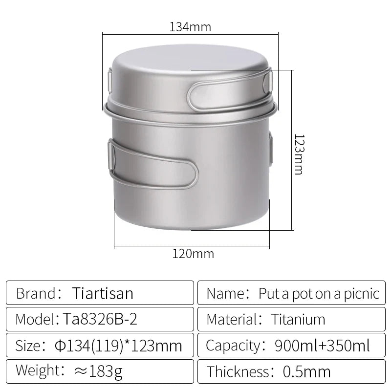 Ultralight Titanium Camping Cookware Set – Folding Handle Pot & Frying Pan for Backpacking, Hiking & Picnic