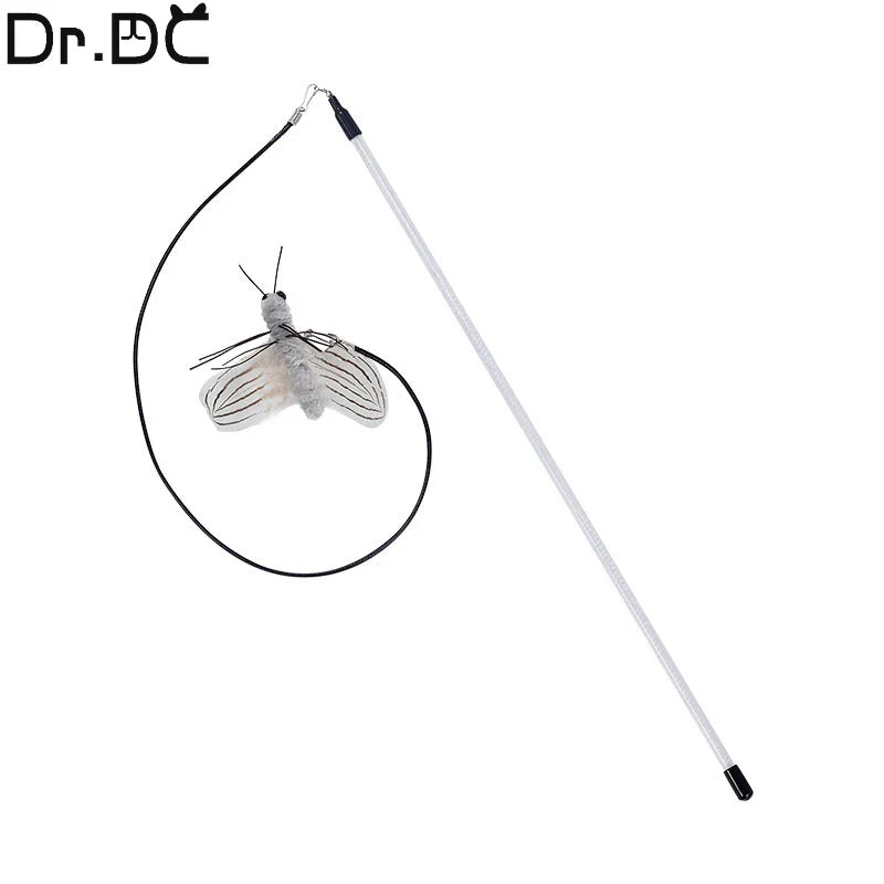 Dragonfly Feather Cat Teaser Toy with Detachable Wand and Bell, Interactive Cat Toy