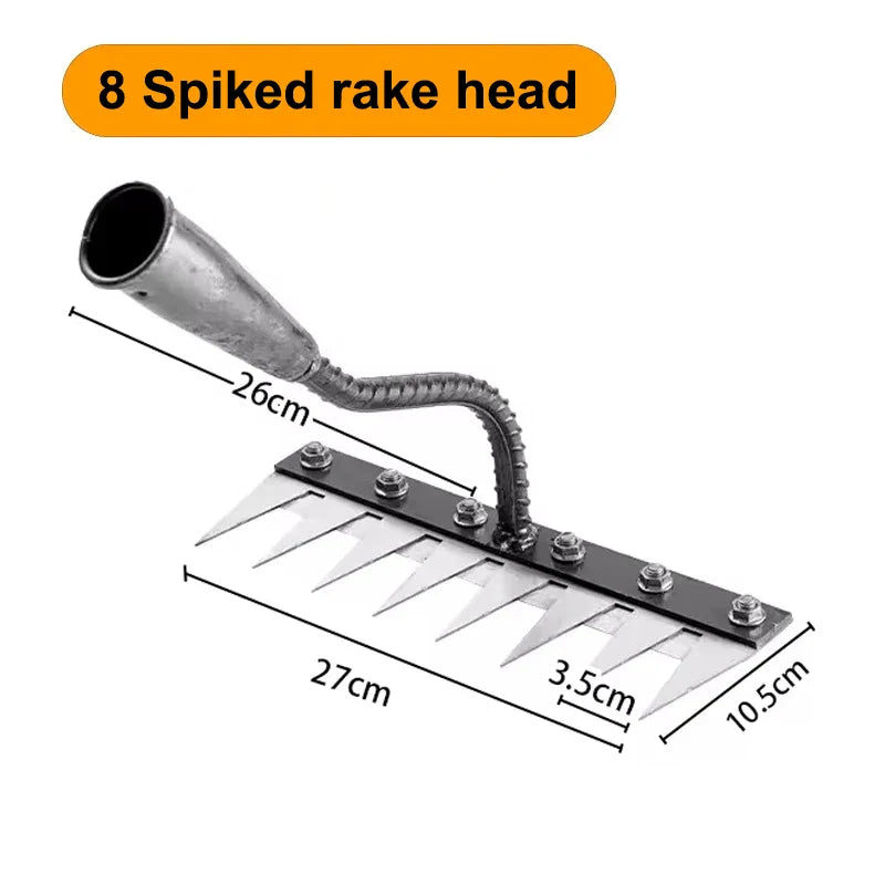 5/6/7/8-Tooth Iron Garden Rake Hoe Weeding & Soil Loosening Tool with Metal Handle