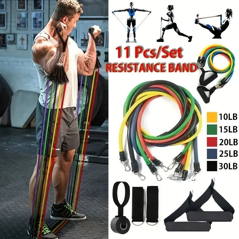 11-Piece TPE Resistance Band Set – Home Workout Kit with Door Anchor, Handles, Ankle Straps & Carry Bag