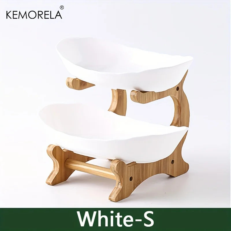 2/3-Tier Wooden Fruit Stand - Modern Snack & Candy Tray, Dried Fruit Basket and Cake Stand