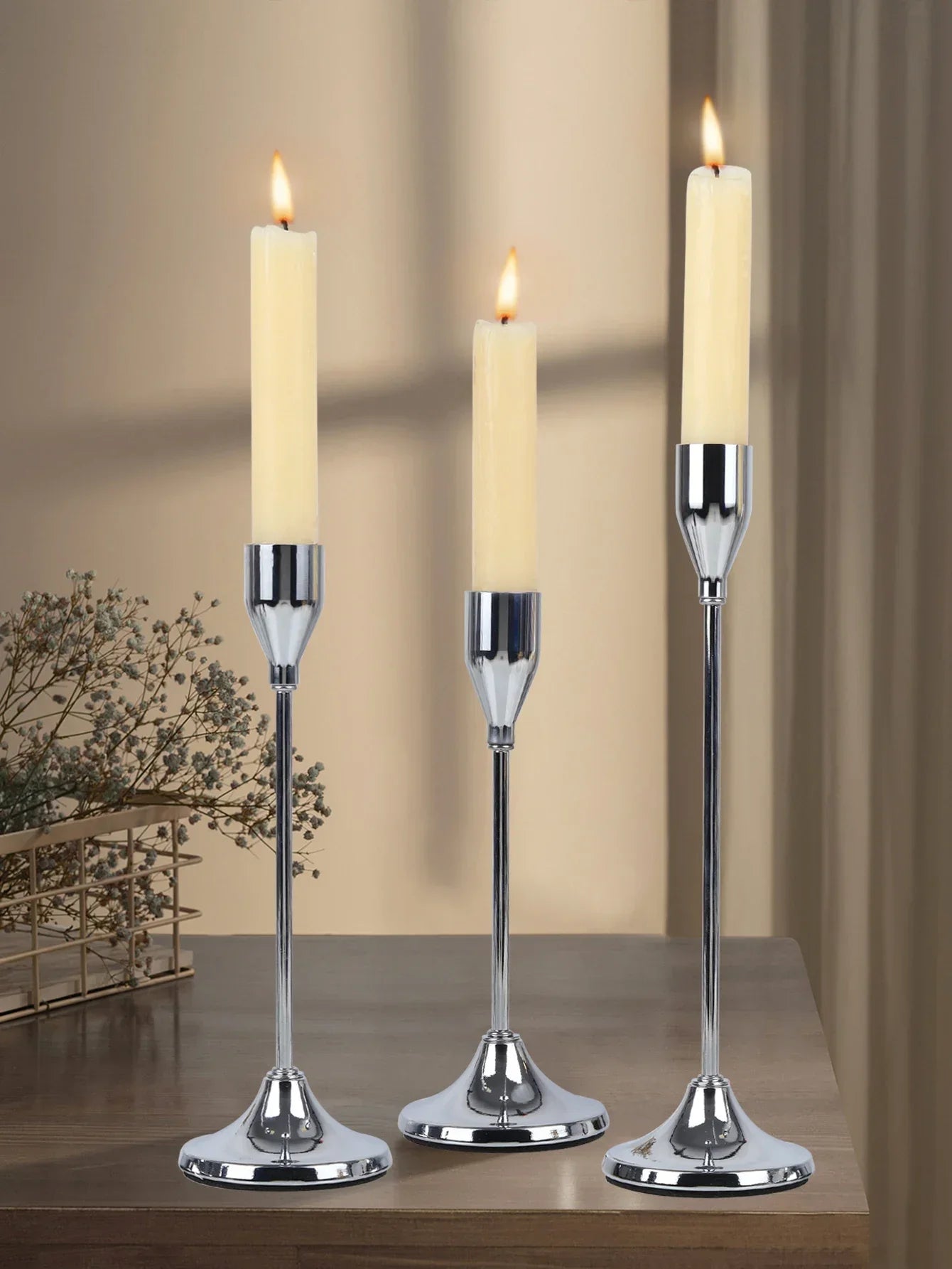 3-Piece European Style Metal Candle Holders Set for Wedding Table, Home & Christmas