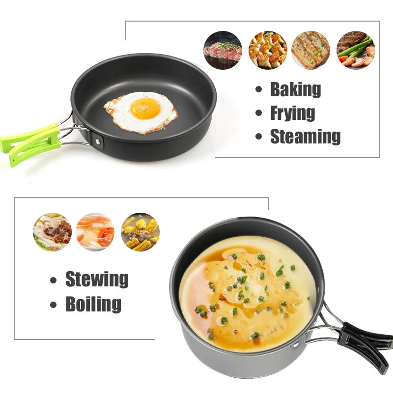 3-Piece Camping Cookware Set – Aluminum Pot, Frying Pan & Teapot | Portable Outdoor Cooking for Hiking, Camping & Picnic