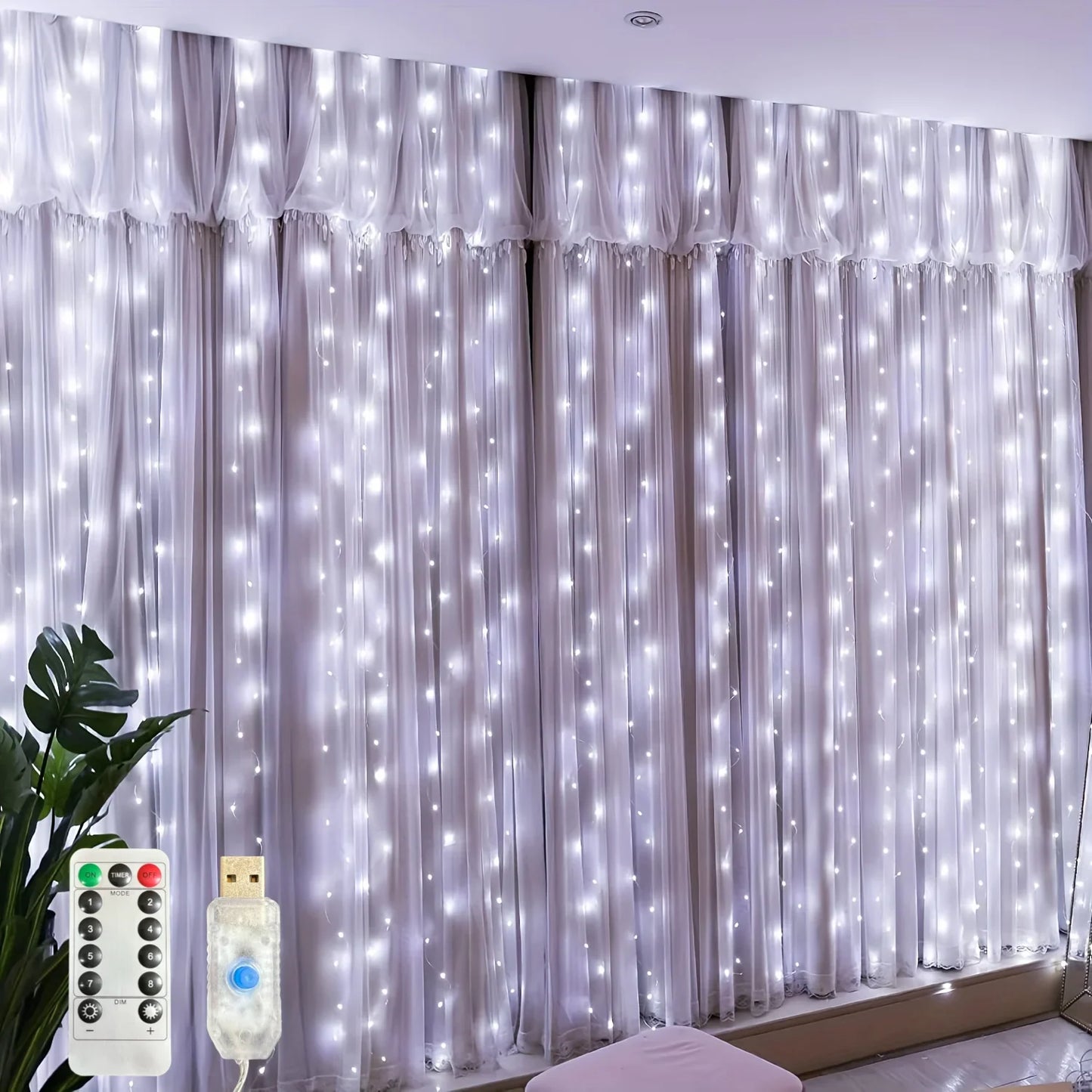 USB LED Curtain Fairy Lights for Windows & Bedroom – Christmas Holiday String Lights (100–600 LEDs)