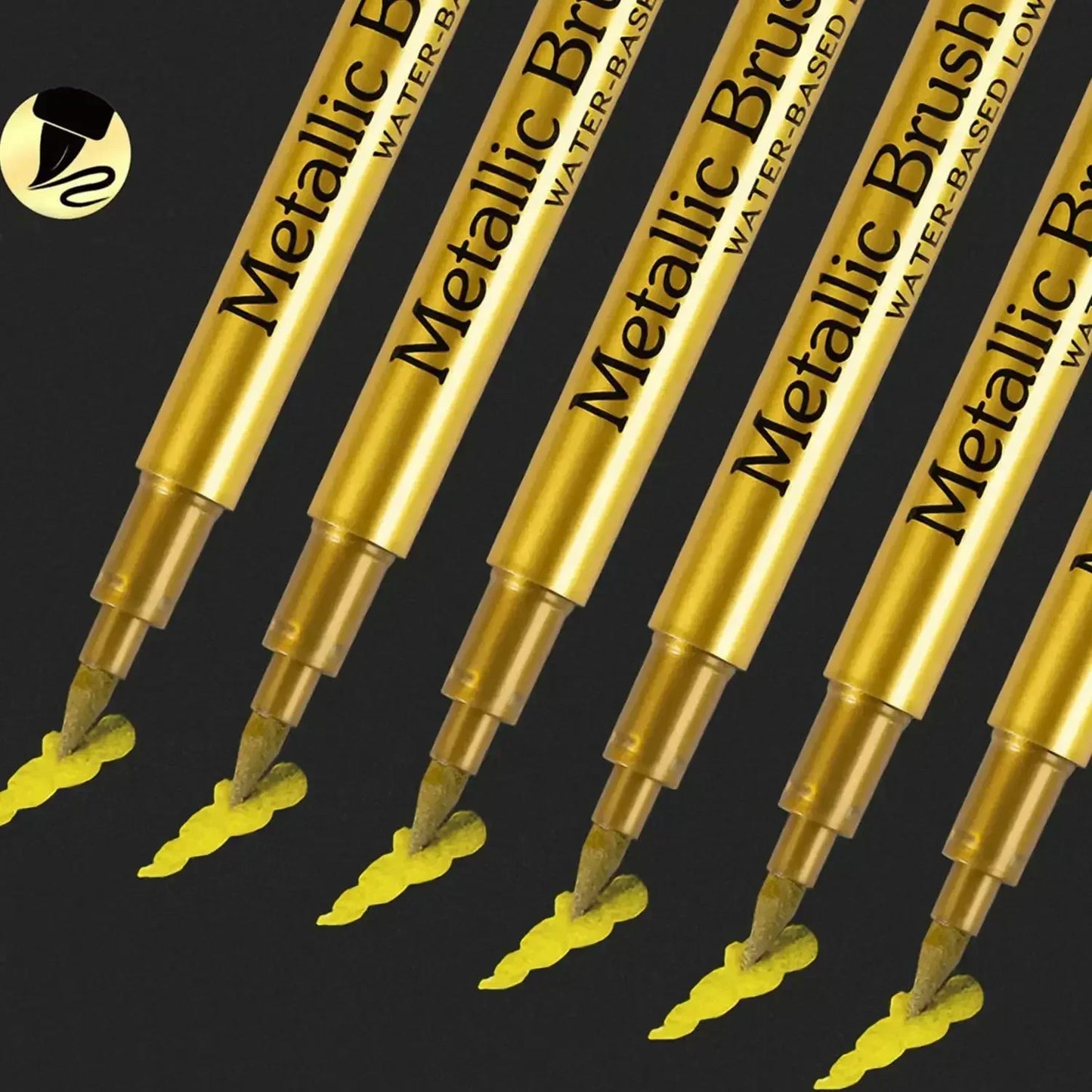 6-Pack Brush Tip Metallic Paint Markers – Metallic Gold & Silver Permanent Paint Pens for Manga, Crafts & Scrapbooking