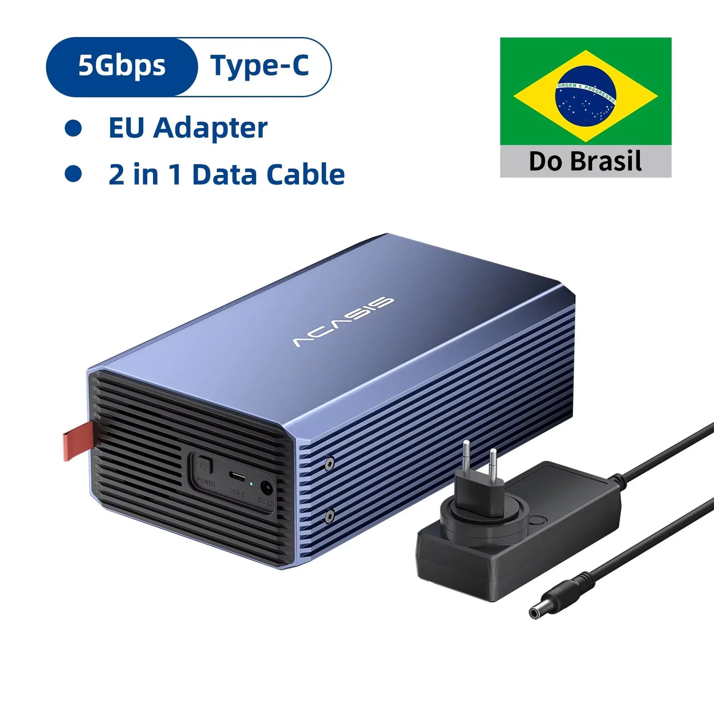 Dual-Bay 3.5/2.5 Inch HDD/SSD Enclosure 48TB RAID External Hard Drive USB-C (SATA, 5Gbps)