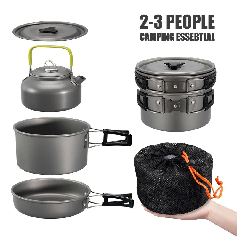 3-Piece Camping Cookware Set – Aluminum Pot, Frying Pan & Teapot | Portable Outdoor Cooking for Hiking, Camping & Picnic