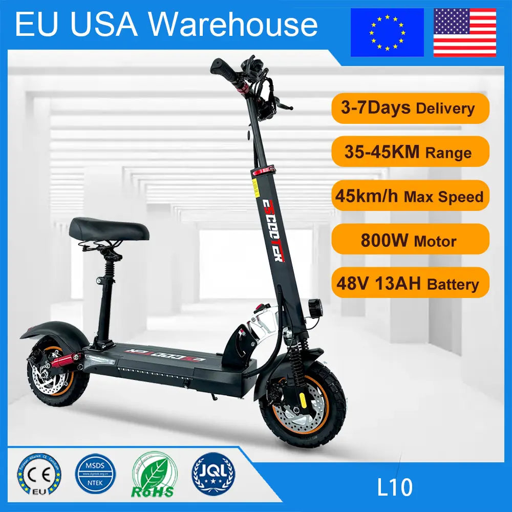 800W Foldable Electric Kick Scooter — 45 km/h Top Speed, 45–55 km Range, 10-Inch Off-Road Tires