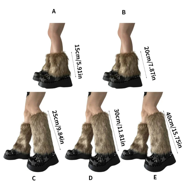 Faux Fur Leg Warmers Knee-High Boot Covers – Plush Y2K Goth Punk Warm Socks
