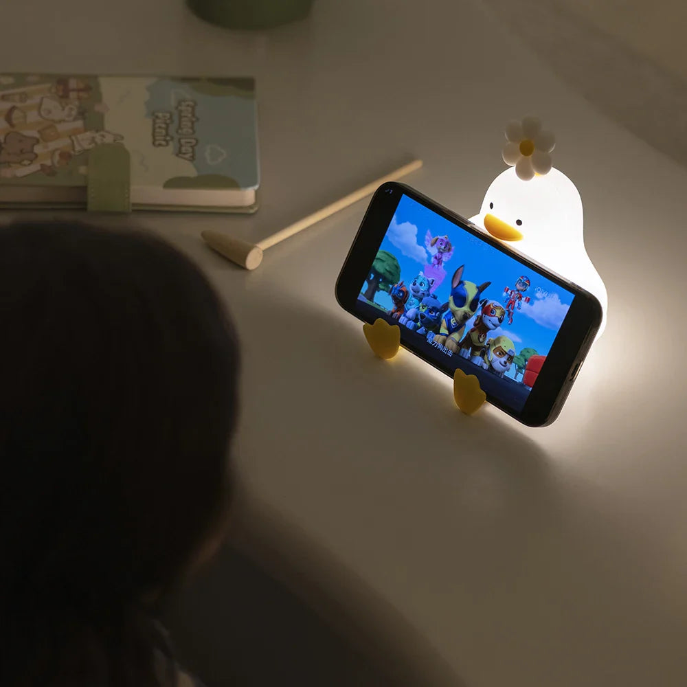 Cute Duck LED Night Light USB Rechargeable Silicone Touch Lamp for Kids Bedside Adjustable Brightness Birthday Gift