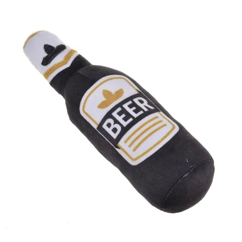Plush Beer Bottle Dog Chew Toy - Squeaky, Bite-Resistant Interactive Toy for Small to Large Dogs, Teeth Cleaning