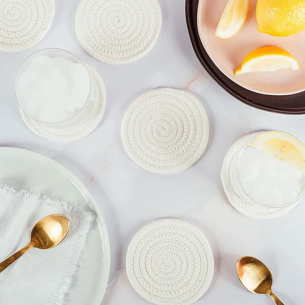 Woven Cotton-Linen Drink Coaster - Heat Resistant, Absorbent Cup Mat for Tabletop Protection