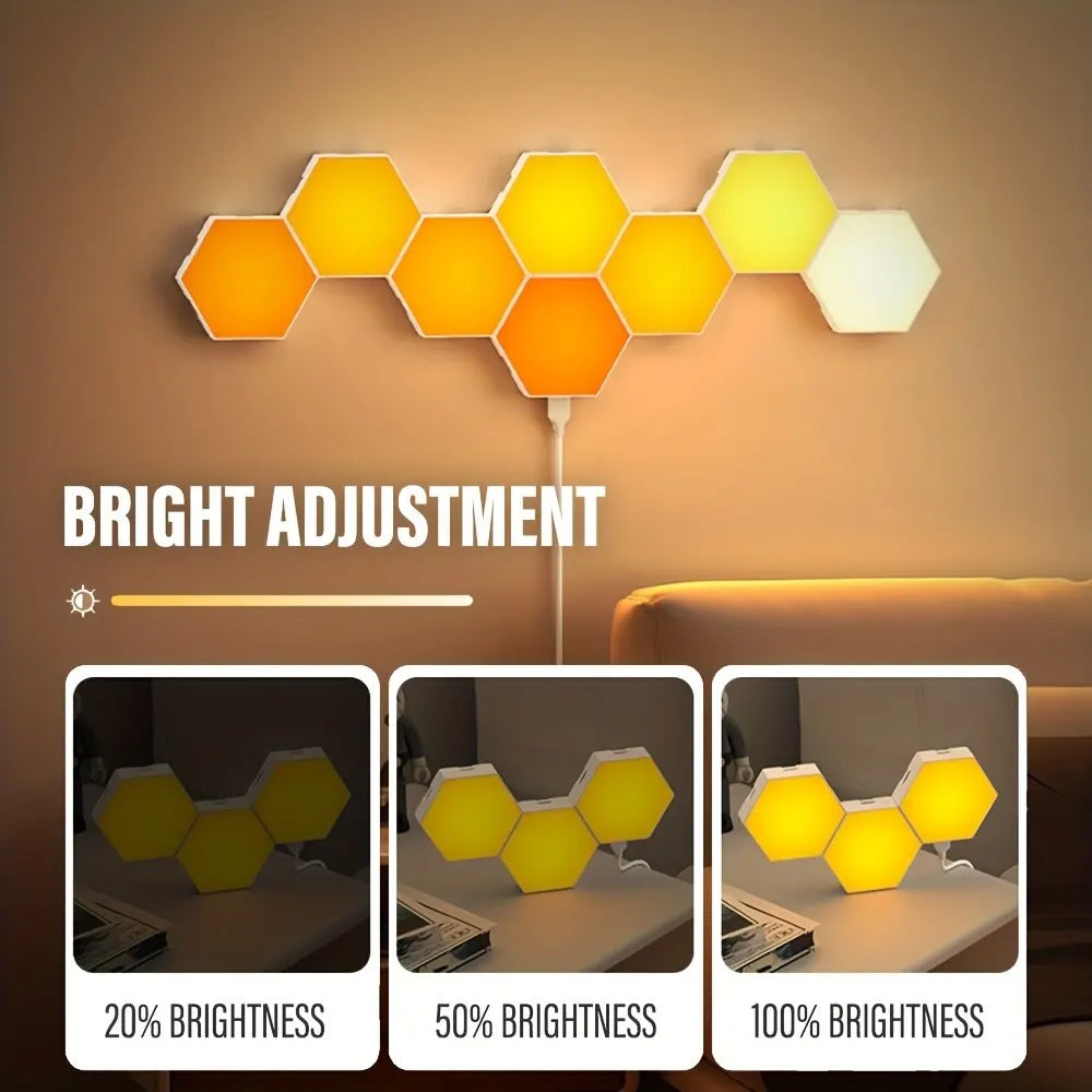 RGB Hexagonal Smart Wall Lamp - Color-Changing LED Panels with App Control, Music Sync & DIY Ambient Night Light for Bedroom Game Room