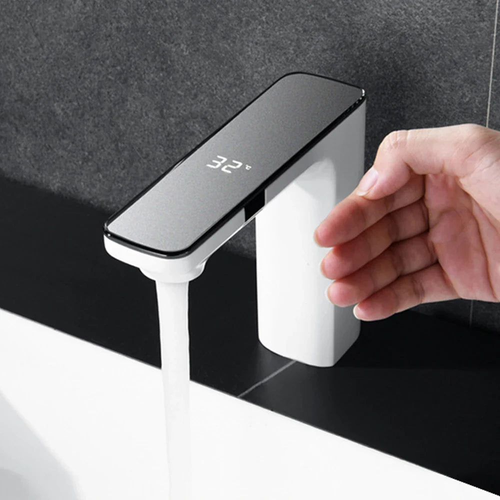 White Deck-Mount Bathroom Basin Faucet - Single-Handle Hot & Cold Mixer with Ceramic Valve