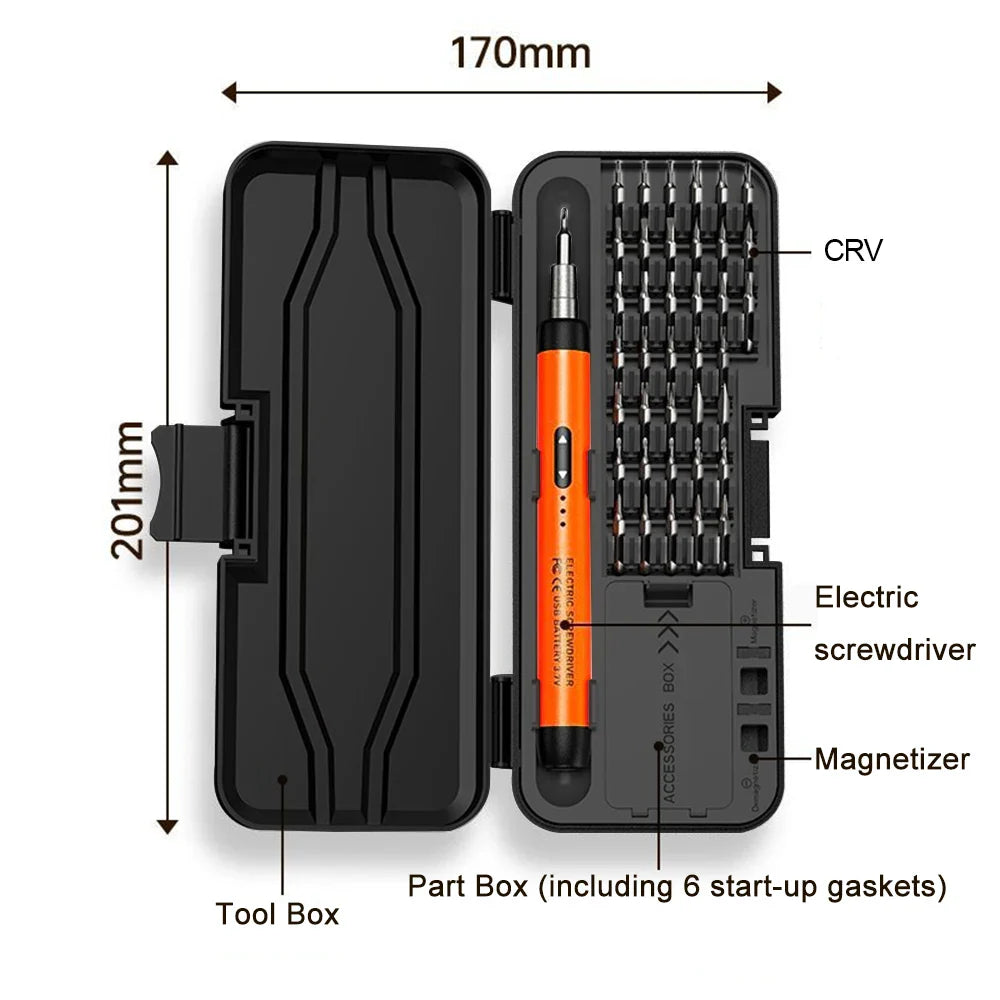 Precision Electric Screwdriver Set 38-Piece Rechargeable Wireless Mini Kit with USB-C Charging for Phone Laptop Camera Repair (CR-V Bits, Magnetic)