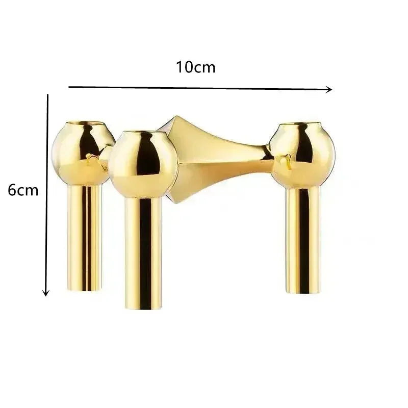 Nordic 3-Arm Metal Taper Candle Holder - Modern Vintage Candelabra for Skinny Stick Candles (Fits ≤1.2 cm / 0.47 in)