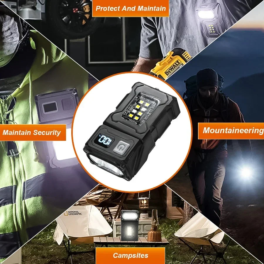 Mini USB Rechargeable LED Flashlight with Tail Magnet – 300 Lumen COB Side Light, Type-C Portable Camping Lantern & Power Bank